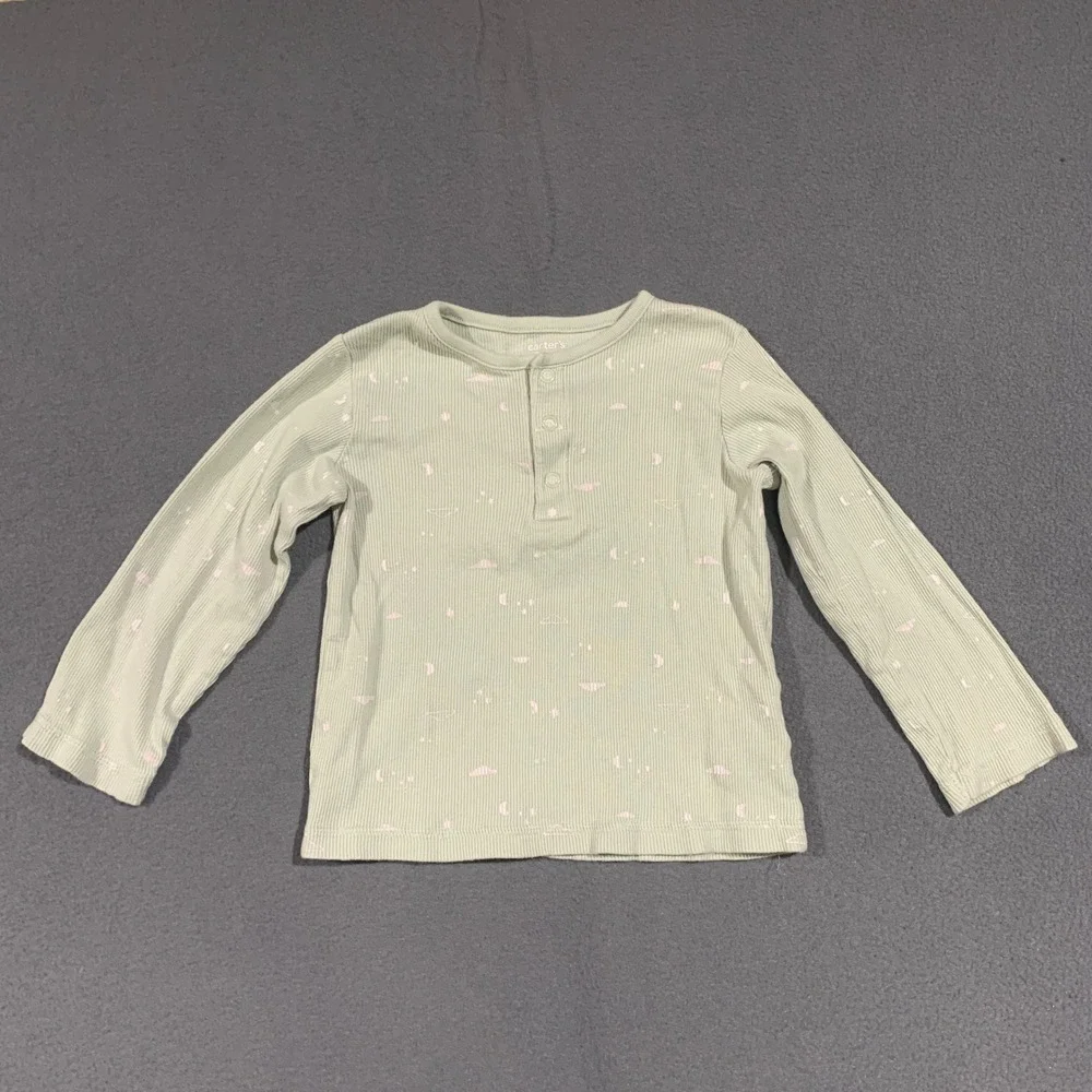 Carters Girls 24m Pajama Set Long Sleeve Top Pants Light Green‎ Thermal